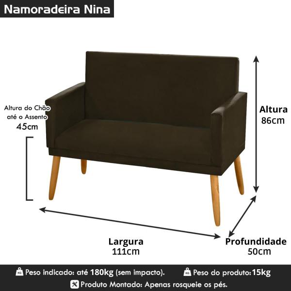 Imagem de Namoradeira Nina Decorativa 2 Lugares Suede Marrom Escuro