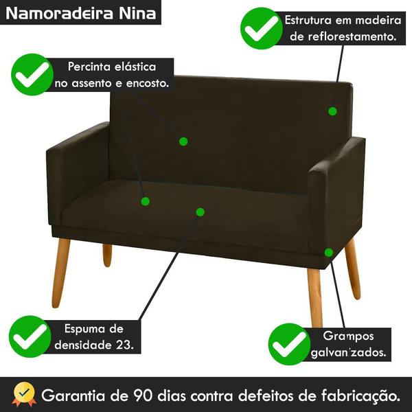 Imagem de Namoradeira Nina Decorativa 2 Lugares Suede Marrom Escuro