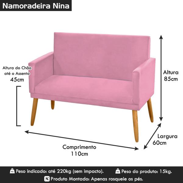 Imagem de Namoradeira Nina Decorativa 2 Lugares Suede Rosa