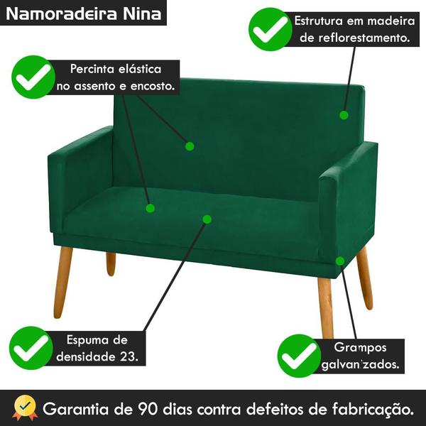 Imagem de Namoradeira Nina Decorativa 2 Lugares Suede Verde Militar