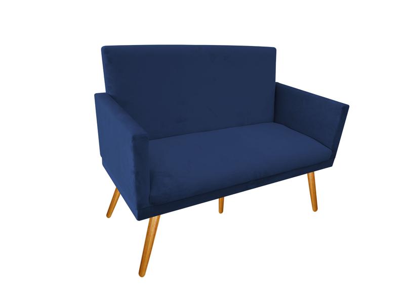 Imagem de Namoradeira Nina Decorativa Suede Azul Marinho 2 Lugares Pés Madeira Ms Decor