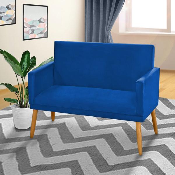 Imagem de Namoradeira Nina Pés Madeira Pinus Suede Azul Royal