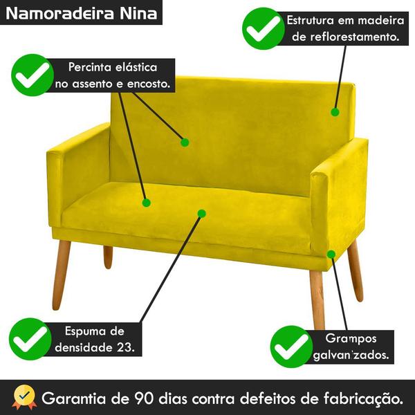 Imagem de Namoradeira Nina Pés Madeira Tecido Suede Amarelo