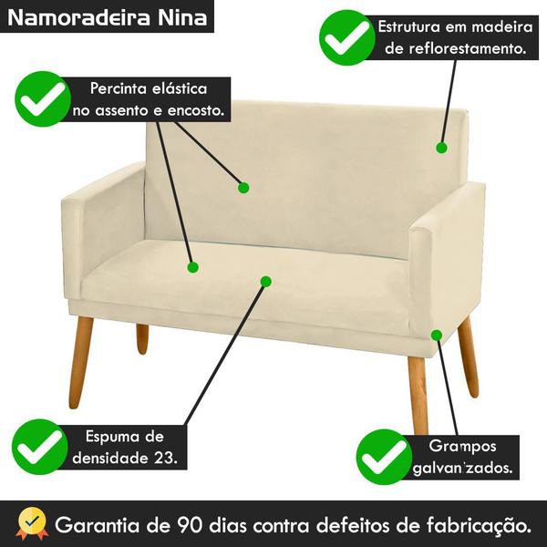 Imagem de Namoradeira Nina Pés Palito Suede Bege