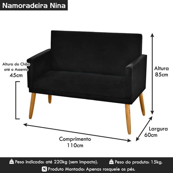 Imagem de Namoradeira Nina Pés Palito Suede Preto