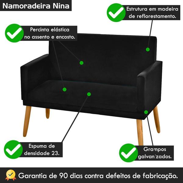 Imagem de Namoradeira Nina Pés Palito Suede Preto