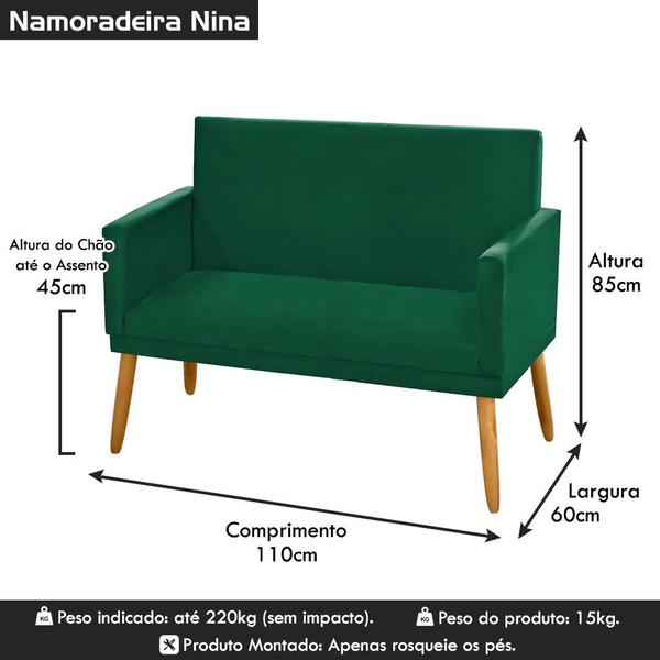 Imagem de Namoradeira Nina Pés Palito Suede Verde