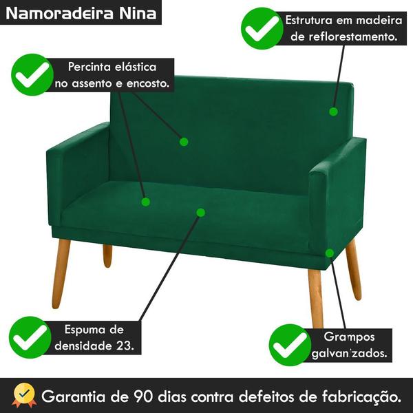 Imagem de Namoradeira Nina Pés Palito Suede Verde