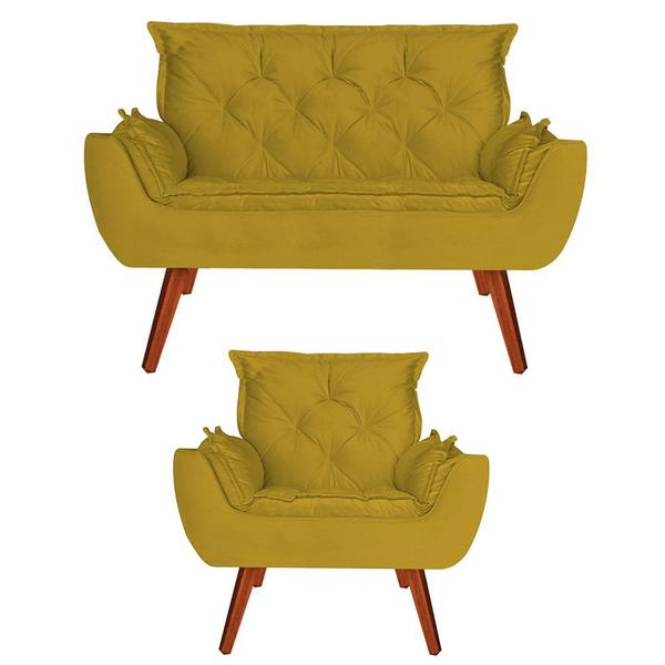 Imagem de Namoradeira + Poltronas Opala Suede Amarelo - Navega Móveis