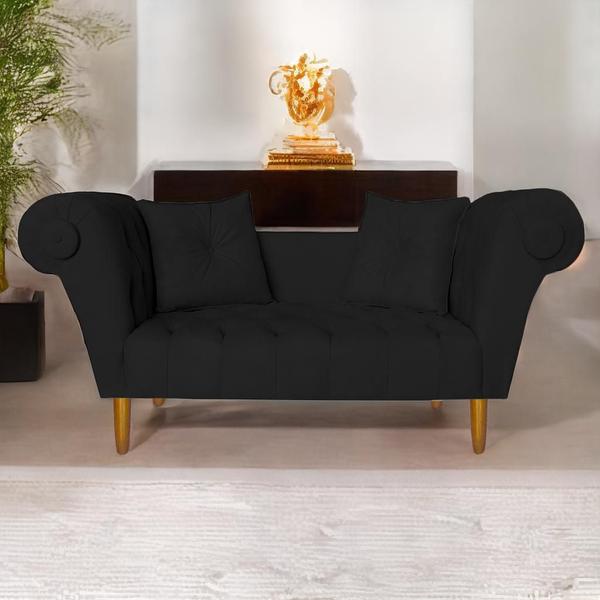 Imagem de Namoradeira Recamier Sofá Decorativo 02 Lugares Dubai Suede Preto - INCASA DECOR