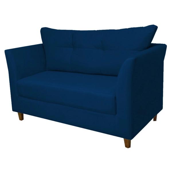 Imagem de Namoradeira Sofa 2 Lugares Pes de Madeira Isis Suede Azul Marinho