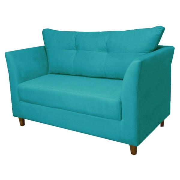 Imagem de Namoradeira Sofa 2 Lugares Pes de Madeira Isis Suede Azul Turqueza