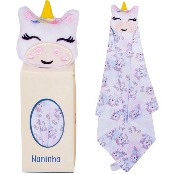 Naninha Bebê Paninho com Prendedor de Chupeta Unicórnio - Amora Enxovais Imagem de Naninha Bebê Paninho com Prendedor de Chupeta Unicórnio