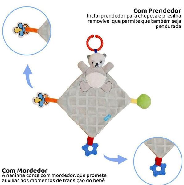 Imagem de Naninha Com Mordedor E Prendedor De Chupeta Panda Cinza Clingo