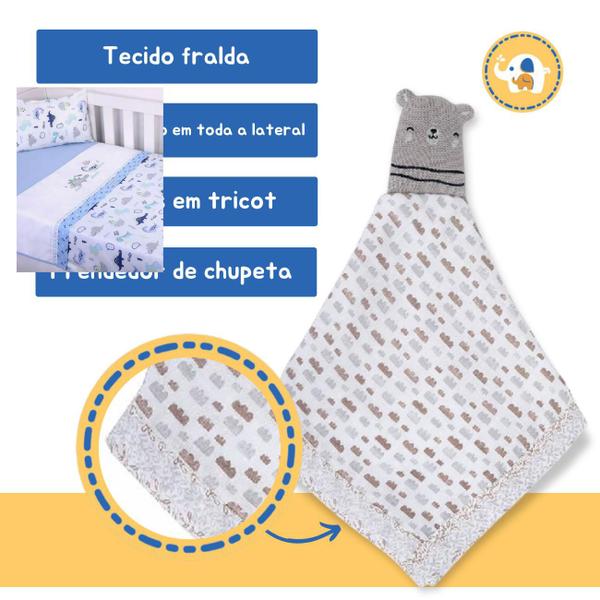 Imagem de Naninha De Bebê C/ Prendedor Chupeta Bichinho Tricot Neutro