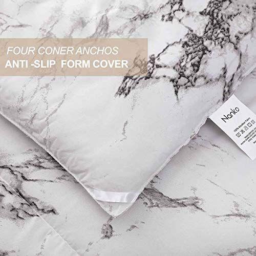 Imagem de Nanko Comforter Set King Size, White Black Marble Print 104 x 90 polegadas Reversible Down Alternative Comforter Microfiber Duvet Sets (1 Comforter + 2 Travesseiro) Roupa de Cama Moderna para Mulheres Homens, Cinza Cinza Cinza