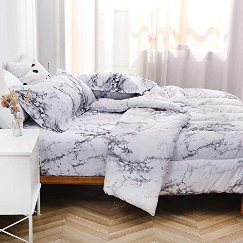 Imagem de Nanko Comforter Set King Size, White Black Marble Print 104 x 90 polegadas Reversible Down Alternative Comforter Microfiber Duvet Sets (1 Comforter + 2 Travesseiro) Roupa de Cama Moderna para Mulheres Homens, Cinza Cinza Cinza