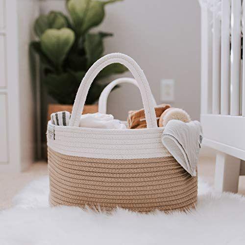 Imagem de Natemia Rope Diaper Caddy OrganizerLarge Portable Nursery Storage Bin and Car Travel OrganizerTote Bag with Dividers for Fraldas & Wipes