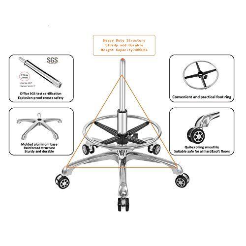 Imagem de Nazalus Rolling Swivel Drawing Chair Ajustável Heavy Duty (400lbs) Cadeira de Tarefa de Suporte Lombar para Home Desk Studio Design Lab (Grande)