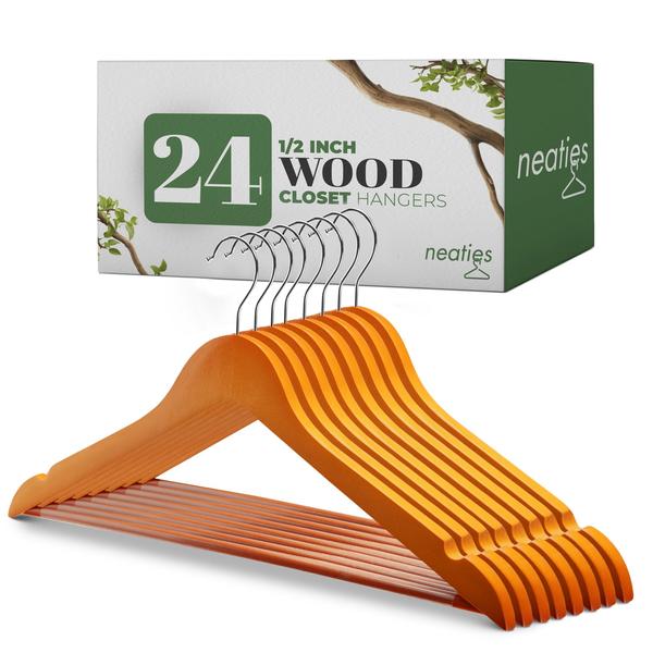 Imagem de Neaties Natural Wood Hangers   de acabamento de cereja com 360 Grau Swivel Hook & Smooth Cut Notches  24 Pacote