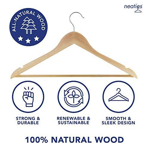 Imagem de Neaties Natural Wood Hangers   de acabamento natural com 360 Grau Swivel Hook & Smooth Cut Notches  24 Pacote