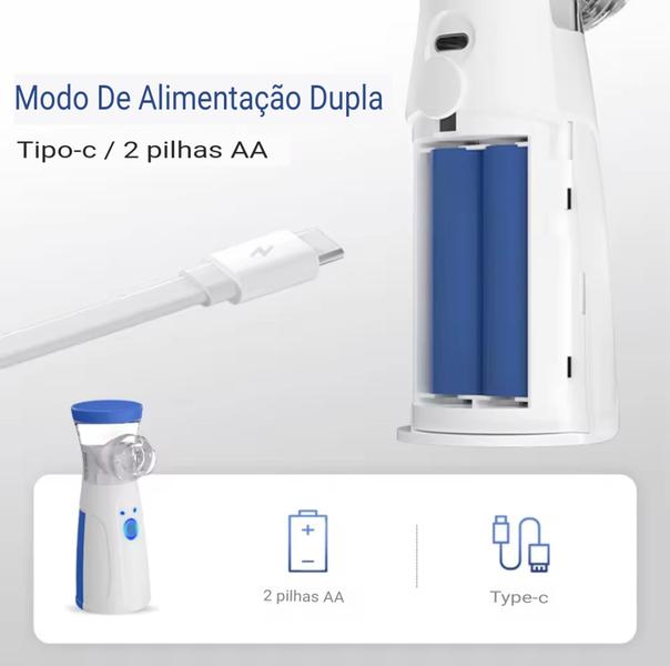 Imagem de Nebulizador Inalador Portátil Ultrassônico Adultos e Crianças Cabo USB Bivolt Pilha (AA)