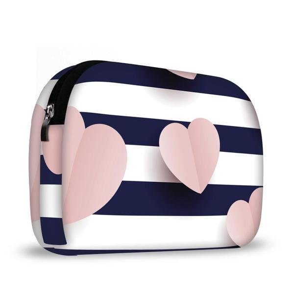 Imagem de Necessaire Bolsa Frasqueira Neoprene Corações Listras