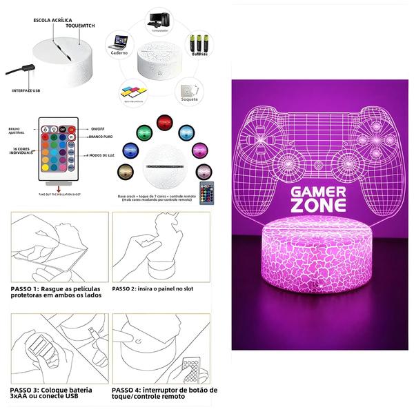 Imagem de Neon Gamer 3d Led Night Light Rgb Configuração De Jogos Quarto Das Crianças Candeeiro Mesa Decoração