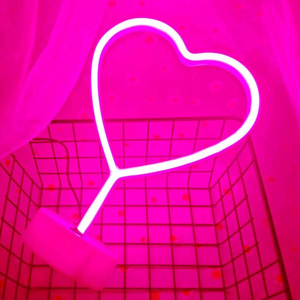 Imagem de Neon Sign VIFULIN Neon Heart Rosa Claro Alimentado por USB/Bateria