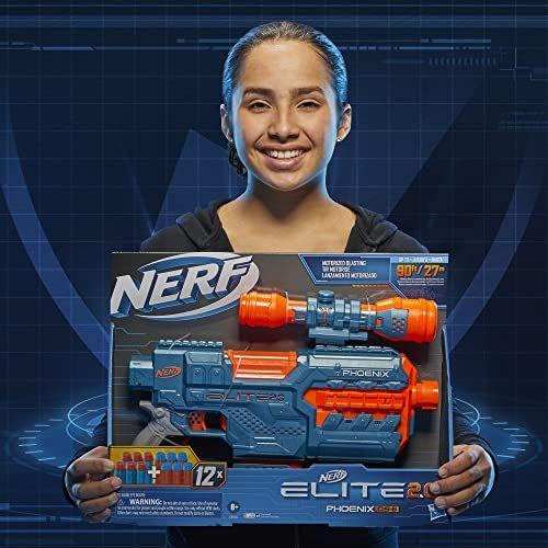 Imagem de NERF Elite 2.0 Phoenix CS-6 Motorizado Blaster, 12 Dardos Oficiais, 6-Dart Clip, Escopo, Trilhos Táticos, Barris e Pontos de Fixação de Estoque