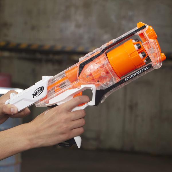 Imagem de NERF Strongarm N-Strike Elite Toy Blaster com cano rotativo, Slam Fire e 6 dardos oficiais de elite para crianças, adolescentes e adultos (Exclusivo da Amazon)