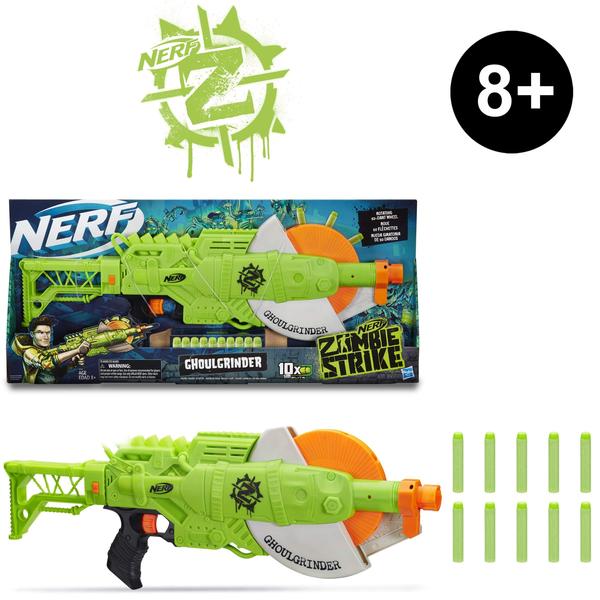 Imagem de NERF Zombie Strike Ghoulgrinder Blaster - Roda giratória de 10-Dardos, 10 Dardos Oficiais de Elite de Ataque Zumbi - para crianças, adolescentes, adultos