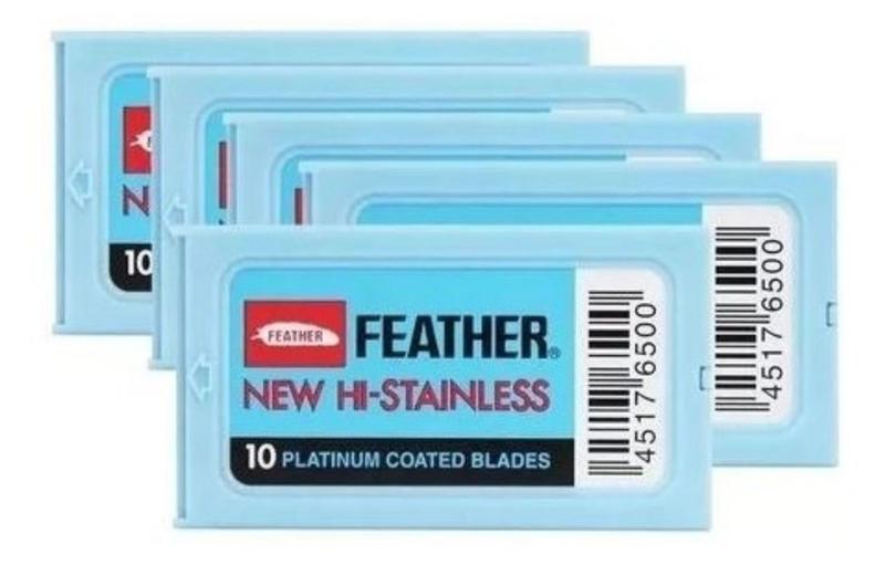 Imagem de New Hi-Stainless c/ 60 lâminas para barbear Platinum Coated Blades - Feather