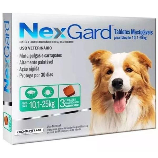 Imagem de Nexgard Antipulgas E Carrapatos 10 A 25kg Com 3 Comprimidos