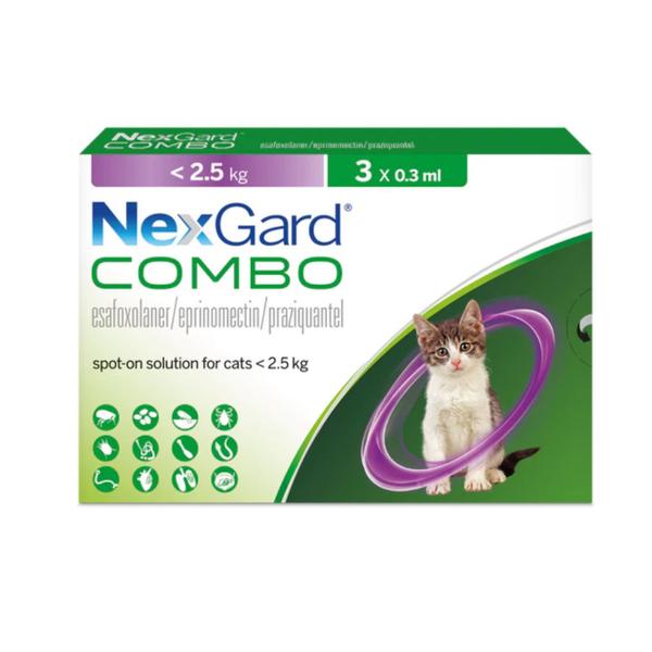 Imagem de NexGard Combo Antiparasitário para Gatos 0,8kg a 2,5kg 03 Pipetas