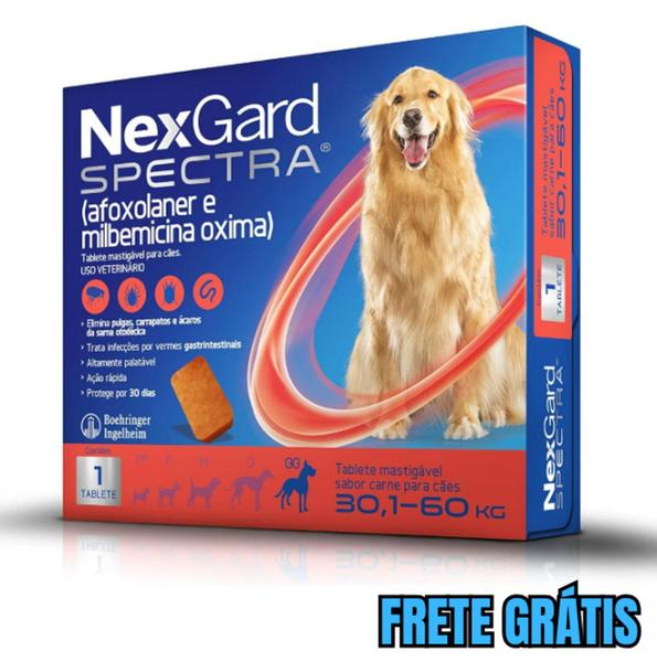 Imagem de NexGard Spectra Antipulgas e Carrapatos e Vermífugo para Cães de 30,1 a 60kg - 1 tablete