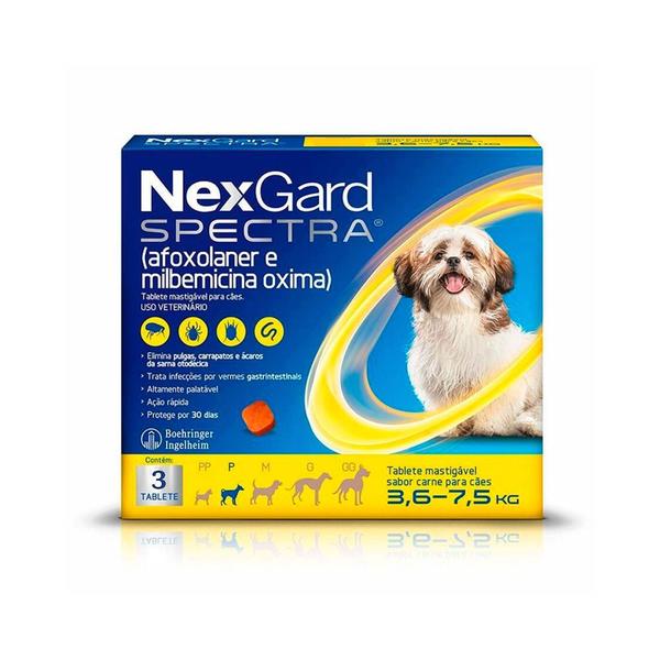 Imagem de NexGard Spectra Antipulgas e Vermífugo Cães 3,6 kg a 7,5 kg P - 3 Tabletes