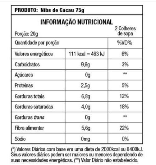 Nibs Cacau Orgânico 75 Gramas - A Dora Adora Doces Saudáveis Imagem de Nibs Cacau Orgânico 75 Gramas