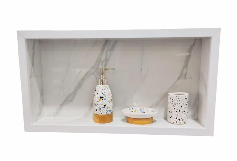 Nicho Banheiro Porcelanato box 30x60x11 Borda De Alumínio. - Belo Nicho Imagem de Nicho Banheiro Porcelanato box 30x60x11 Borda De Alumínio.