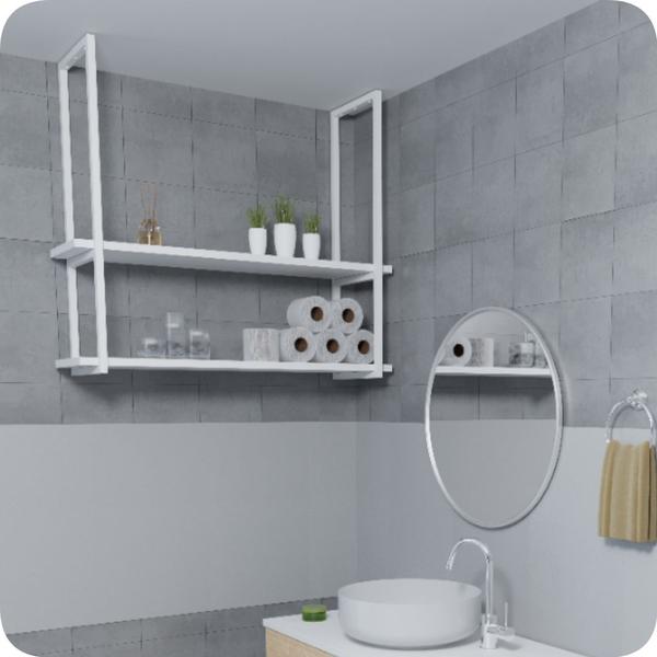 Nicho Branco Prateleira Suspensa Teto Banheiro Branca 60cm - MetalCromo Imagem de Nicho Branco Prateleira Suspensa Teto Banheiro Branca 60cm