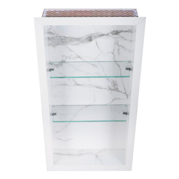 Nicho Em Porcelanato Com Prateleira De Vidro Para Banheiro E Porta Papel Higiênico - Carrara - Kit - In Company Home Imagem de Nicho Em Porcelanato Com Prateleira De Vidro Para Banheiro E Porta Papel Higiênico - Carrara - Kit