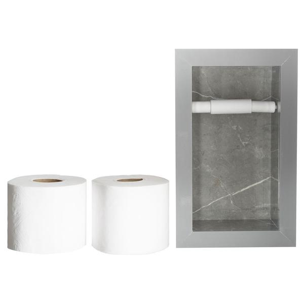 Imagem de Nicho Em Porcelanato Com Prateleira De Vidro Para Banheiro E Porta Papel Higiênico - Kit com 2 Peças (Cinza)