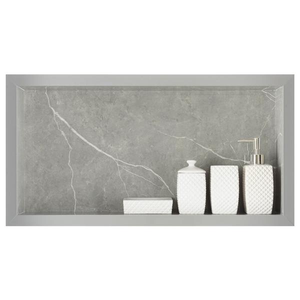 Nicho Em Porcelanato Para Banheiro E Nicho com Prateleira De Vidro - Kit com 2 peças (Cinza) - Oeste Home Imagem de Nicho Em Porcelanato Para Banheiro E Nicho com Prateleira De Vidro - Kit com 2 peças (Cinza)