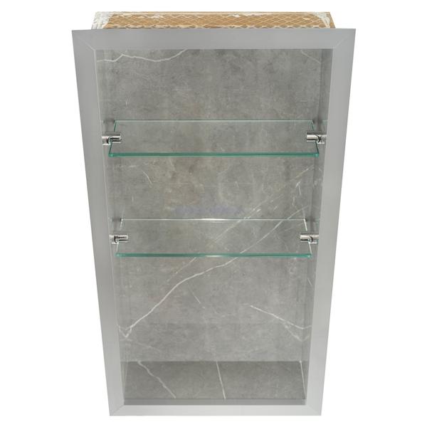 Nicho Em Porcelanato Para Banheiro E Nicho com Prateleira De Vidro - Kit com 2 peças (Cinza) - Oeste Home Imagem de Nicho Em Porcelanato Para Banheiro E Nicho com Prateleira De Vidro - Kit com 2 peças (Cinza)