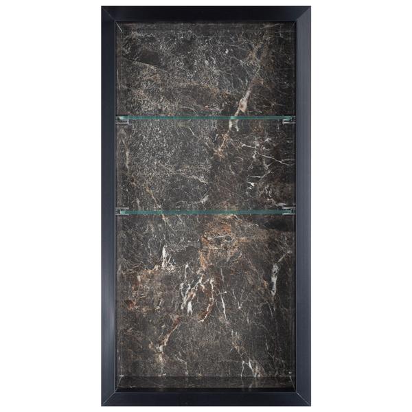 Nicho Em Porcelanato Para Banheiro E Nicho com Prateleira De Vidro - Kit com 2 Peças (Preto) - Oeste Home Imagem de Nicho Em Porcelanato Para Banheiro E Nicho com Prateleira De Vidro - Kit com 2 Peças (Preto)