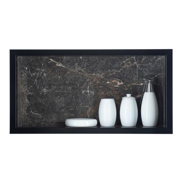 Nicho Em Porcelanato Para Banheiro E Nicho com Prateleira De Vidro - Kit com 2 Peças (Preto) - Oeste Home Imagem de Nicho Em Porcelanato Para Banheiro E Nicho com Prateleira De Vidro - Kit com 2 Peças (Preto)
