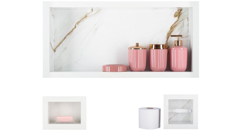 Nicho Em Porcelanato Para Banheiro - kit com 3 peças (Calacata) - Incompany Home Imagem de Nicho Em Porcelanato Para Banheiro - kit com 3 peças (Calacata)