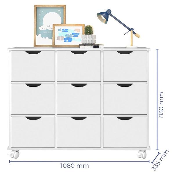 Imagem de Nicho Organizador c/ 9 Gavetas com Rodízio Roterdã Q01 Branco/Branco - Amarena Móveis