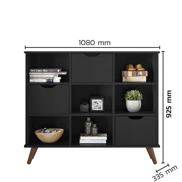 Imagem de Nicho Organizador Retro Preto com 3 Gavetas Pretas 108 x 92,5cm - FdECOR