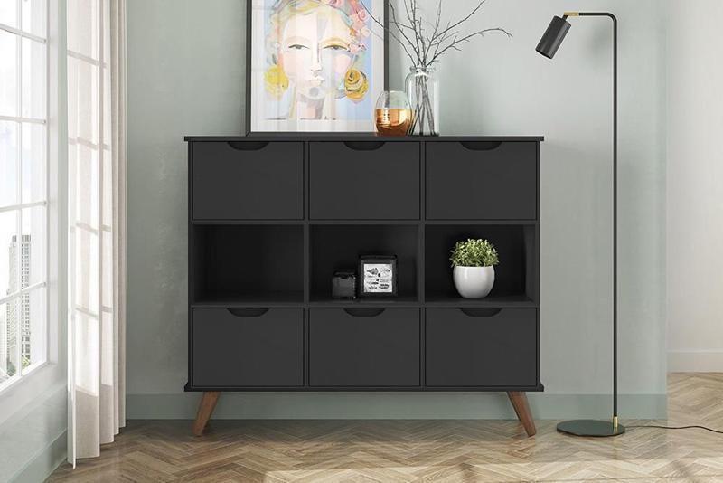 Imagem de Nicho Organizador Retro Preto com 6 Gavetas Pretas 108 x 92,5cm - FdECOR